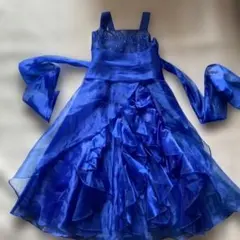 ピアノ発表会　ブルー　青　フリル付きドレス　140