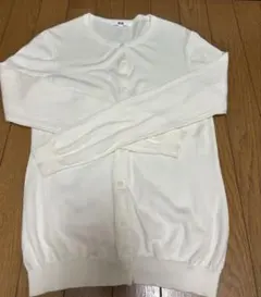 UNIQLO クルーネックカーディガン ホワイト L コットン100