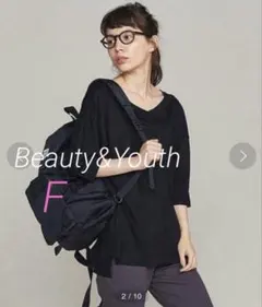 Beauty&Youth リヨセルキュプラ　6分袖　Vネックカットソー　ブラック