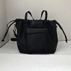 【美品】レザー2WAY巾着ショルダーバッグ　牛革