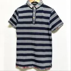 THE SHOP TK マドラスチェック襟 ボーダー ポロシャツ ネイビー系のサムネイル