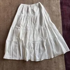 GUホワイト ティアードロングスカート M白