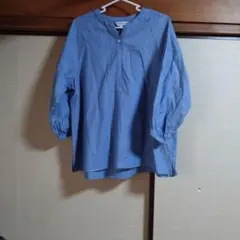 青いストライプバルーンスリーブシャツ