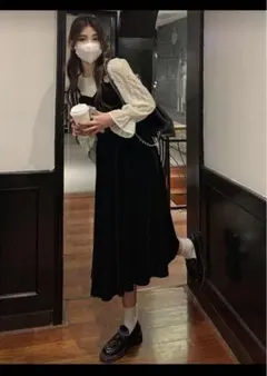 ワンピース ベロア 黒 レディース 着画あり
