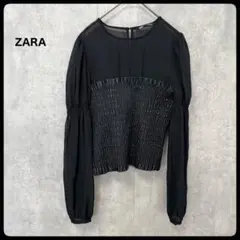 # ZARA ザラ シースルー レーザー調シャーリング切替 トップス M 黒