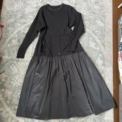 黒のロングワンピース 長袖 ウエストドローストリング