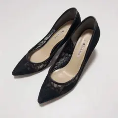 美品 ダイアナ DIANA フラワーレースパンプス ブラック 黒 サイズ23.5