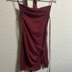 バーガンディ ドレープデザイン ミニドレス