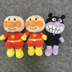 3つセット！アンパンマンのぬいぐるみ2つ、バイキンマンのぬいぐるみ1つ