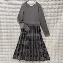 index チェックプリーツ風ニットワンピース　Mサイズ
