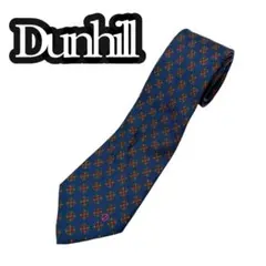 【美品】ダンヒル ネクタイ イタリア製 シルク総柄 ネイビー 幾何学柄 ビジネス
