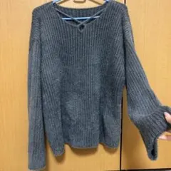グレーのリブ編み長袖ニット Mサイズ