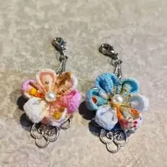 つまみ細工のファスナーチャーム2個セット
