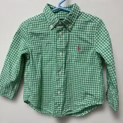 ポロ刺繍入り緑のチェック長袖シャツ
