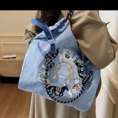 トートバッグ　エコバッグ　馬柄　新品未使用　刺繍　ナイロン　ストラップ付き