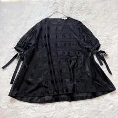 ヨリ 袖リボン　パフスリーブ　シアー　トップス　半袖　シャツ　M-L相当のサムネイル