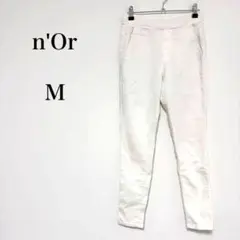ノアール スキニーパンツ ストレッチ ウエストひも付 ホワイト カジュアル【M】