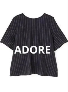 美品 ADORE アドーア ストライプ リネン ブラウス ネイビー　麻ブラウスのサムネイル