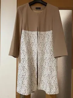 セレモニー特集　ノーカラージャケット レースベージュ/ホワイト