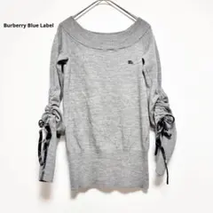 バーバリーブルーレーベル 長袖ニット グレー　袖リボン　ウール M ノバチェック