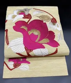名古屋帯 洒落帯　高級　♢ 正絹　アンティーク　刺繍　花柄　草花　393のサムネイル