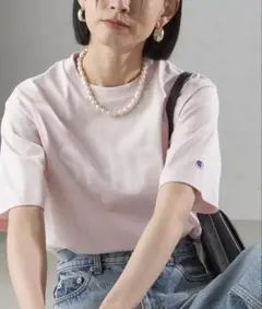 最終値下げSHIPS別注Champion:SHIPS LOGO TEE ピンクS