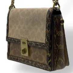 美品✨コーチ 2way ショルダーバッグ ハットン パイソン PVC レザー 茶