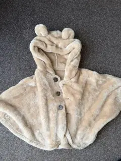 【美品】ベージュ フード付き ベビーポンチョ