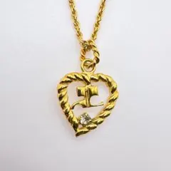 【Courrèges】ゴールド ハート ロゴ スワロフスキーネックレス 45cm