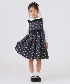 組曲新品ネイビー リボンジャガード ワンピース 130