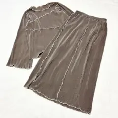 ルティーク【L】リブクレープ薄手ブラウススカートセットアップ 女っぽ デート