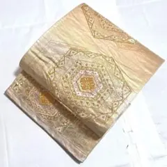 A 亀甲華文 金糸 幾何学模様 六通 正絹 フォーマルな袋帯 O32