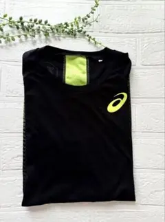 アシックスのスポーツ用Tシャツ　ブラック＆イエロー　ランニング　asics M