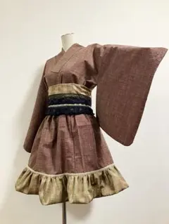 着物ドレス・セパレート・赤・フリーサイズ・リメイク・ハンドメイド