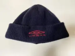 【UMBRO】00sロゴ刺繍ウール混ビーニー・ニットキャップ　ネイビー系アンブロ