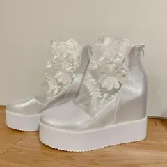 シルバー　厚底ウェッジパンプス