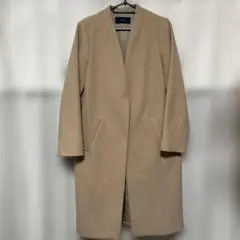 SHIPS MANTECO ノーラペルコート ロング ウール 36ベージュ