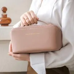 メイクポーチ ライトグレー ピンク バニティポーチ メイクボックス コスメポーチ