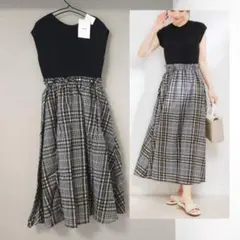 vis　リブ ニット ドッキングフレアワンピース