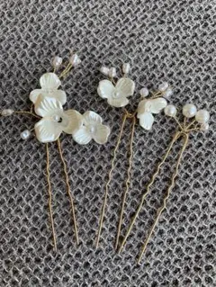 花とパールのヘアピン3本セット 卒業式　結婚式　参列　振袖 髪飾り　かんざし