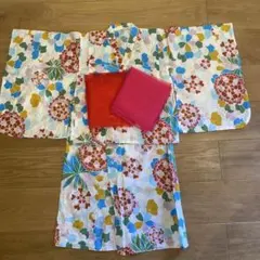 110cm 花柄浴衣　セパレート　帯２枚付き