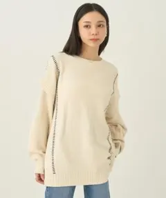 （新品）earthmusic＆ecology　配色ステッチニットチュニック