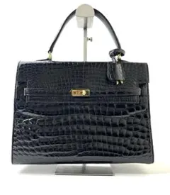 D-Collectionハンドバッグ ブラック型押しクロコダイル - メルカリ