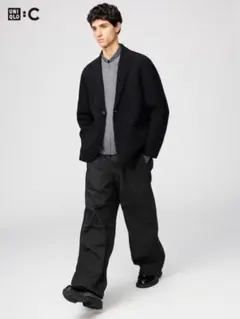 美品UNIQLO C ブラック ワイドパラシュートパンツ Lサイズ