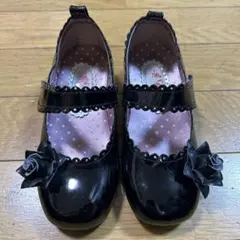 黒いフラワー装飾フォーマルシューズ　女児　18cm