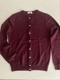 バーガンディ ボタン付きカーディガン 長袖