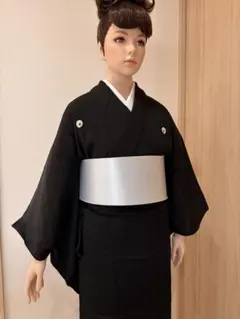 ♥美品 正絹 黒無地 袷 五つ紋 喪服 XS〜Sのサムネイル