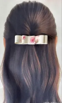ヘアクリップ　花柄　リボン　合皮　パール　フォーマル　かわいい　上品　バレッタ