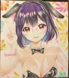 手描きアナログイラスト　メガネっこバニーガールオリジナル女の子イラスト