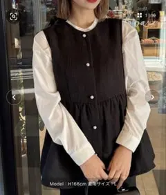 JUNOAH パールボタンツイードペプラムトップス(サマーツイード生地) XL